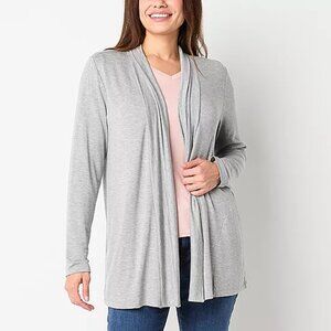 Liz Claiborne Womens Long Sleeve Open Front Cardigan Grey XL